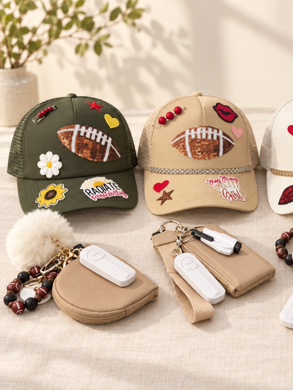 Embellished Football Trucker Hat & Keychain Bundle - NWOT - Picture 1 of 6